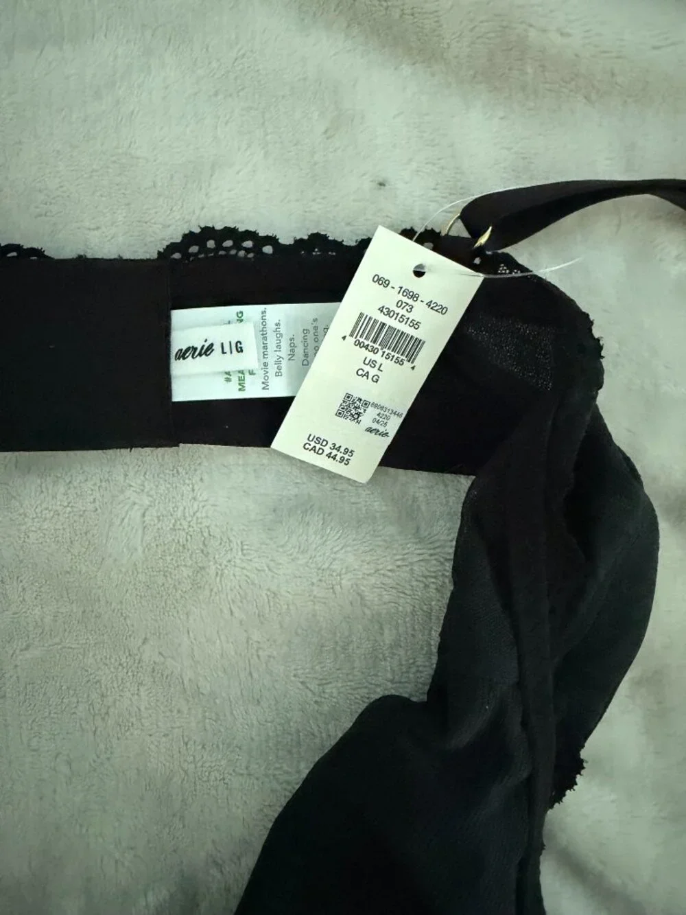 Aerie Lace Bralette - Black - Size Large NWT